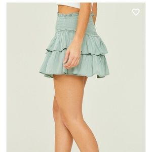 Boutique Smocked Satin Skirt Blue